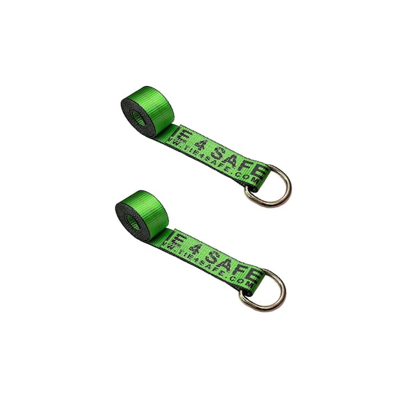 2" x 10' Lasso Strap w/ D Ring Auto Tie Down Wheel Lift Tow Truck Trailer Green, 4PK